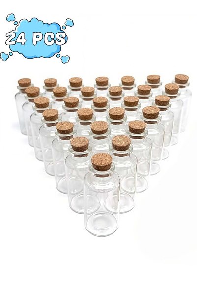 Generic 24PCS Cork Stoppers Glass Bottles, DIY Decoration Small Tiny Glass Ja...