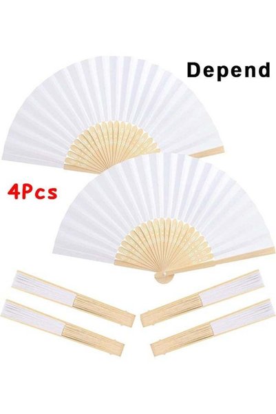 Generic 4 Packs Handheld Folding Fan, White Folding Fans, Small Chinese Foldi...