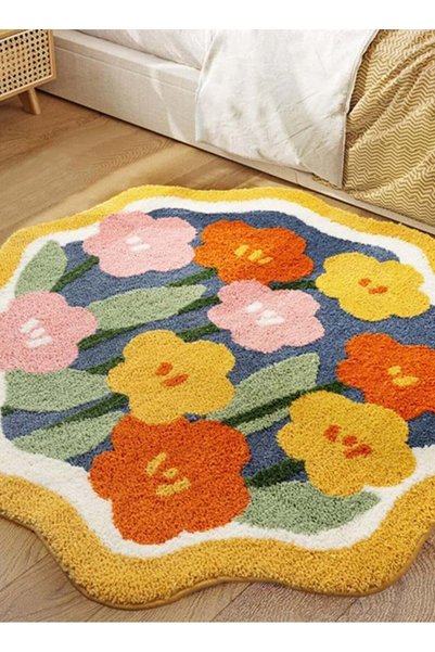 Generic 60 X 60cm Cute Flower Round Bathroom Carpet Anti slip Washable Bohemi...