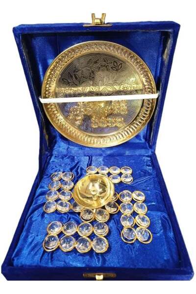 Generic GINI Crystal Swastik Brass Diya & Thali, Decorative Deepak Oil Lamp a...
