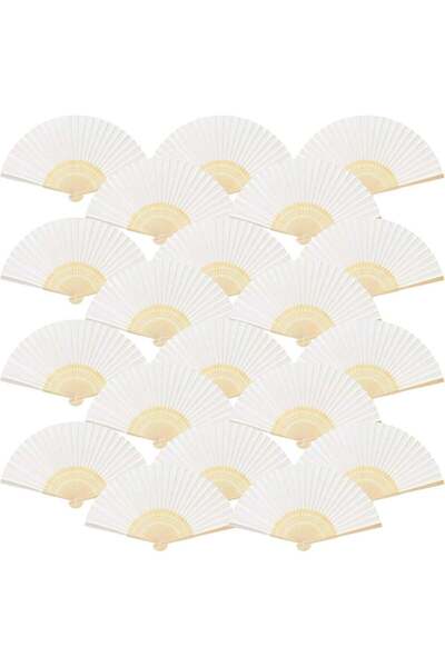 Generic White Paper Folding Hand Fans with Bamboo Handle, 20 Pieces for DIY C...