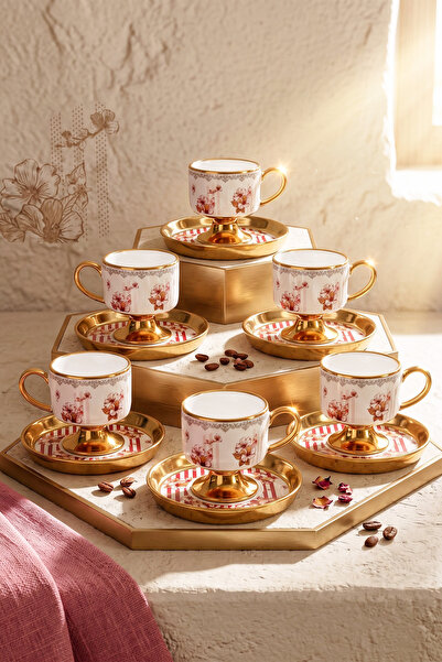 Perotti Cherry Blossom Porcelain Coffee Cup Set for 6 People