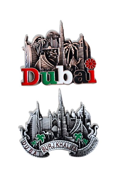 Generic Travel-Themed Souvenir Dubai Fridge Magnet Set of 2 with striking lan...