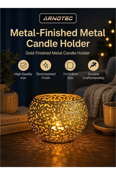 Generic Modern Gold Electroplated Hollow Metal Candle Holder, Artistic Spheri...
