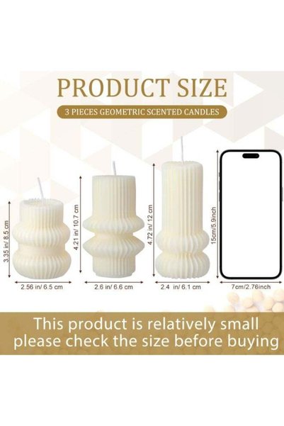 Generic 3 Pcs White Ribbed Pillar Candles, Soy Wax Scented Geometric Decorati...