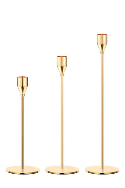 Generic Set of 3 Gold Candle Holders – Taper Metal Candle Stands for Wedding ...
