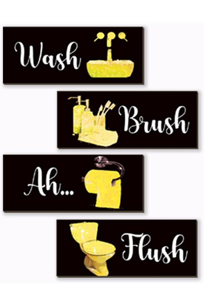 Generic ARS 4 Pcs Yellow Bathroom Decor Funny Yellow And Black Wall Art Woode...