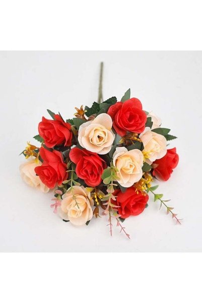 Generic Artificial Flowers 12 Heads Small Roses Silk Flowers with Leaf Plasti...