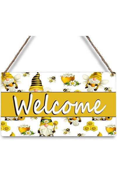 Generic ARS Honey Bee Gnome Wooden Welcome Sign 6x12 Inch, Rustic Spring Summ...