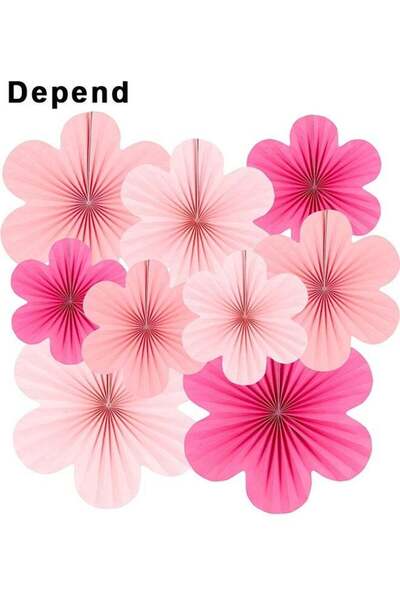 Generic 9Pcs Pink Paper Decorations, Paper Flowers Fans Decorations Paper Flo...