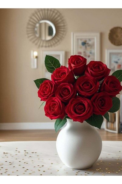 Generic Dark Red Artificial Roses with Long Stems (10pcs) | Realistic Velvet ...