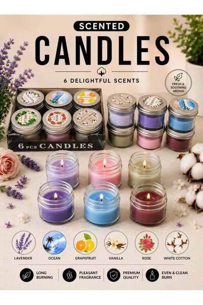 Generic Scented Candle Natural Soy for Home, 6pcs Glass Jar Colourful Single ...