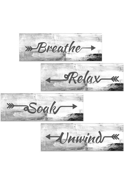 Generic ARS 4 Pieces White and Black Abstract Bathroom Wall Art, Relax Soak U...