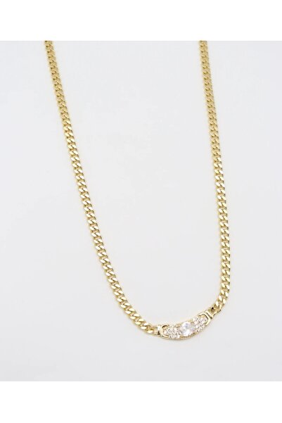Taş Detaylı Gold Zincir Kolye 45 cm – Damla Taşlı Şık Kadın Kolye