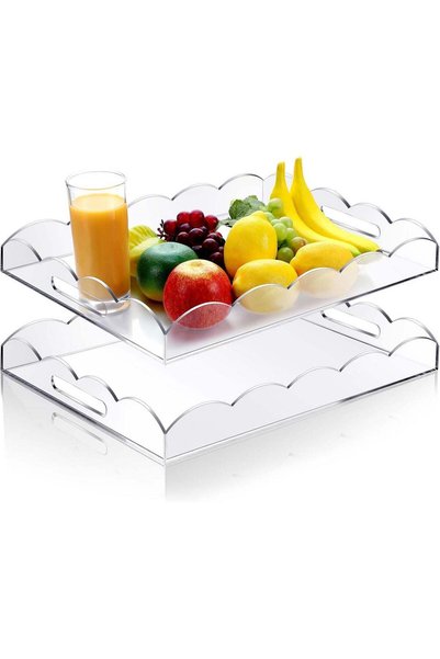 Generic Tiangrid 2 Pack Scalloped Clear Acrylic Serving Tray with Handles