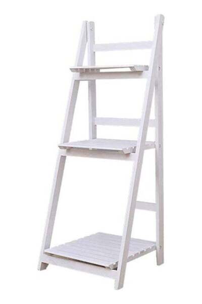 Generic 3-Floor Ladder Design Foldable Wooden Flower Rack White