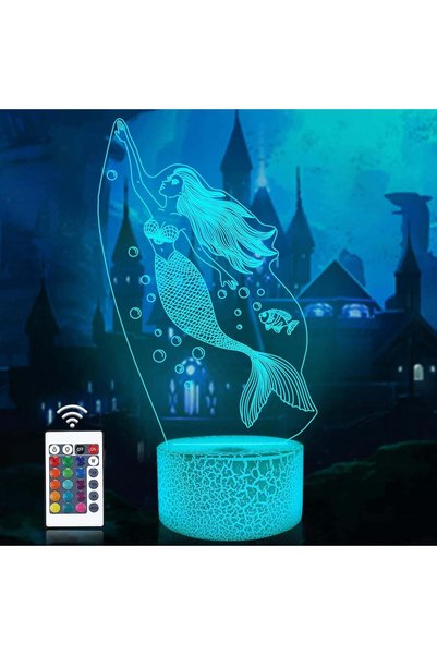 Generic ARS® Mermaid 3D Illusion Night Light with 16 Color Changing Desk Decor
