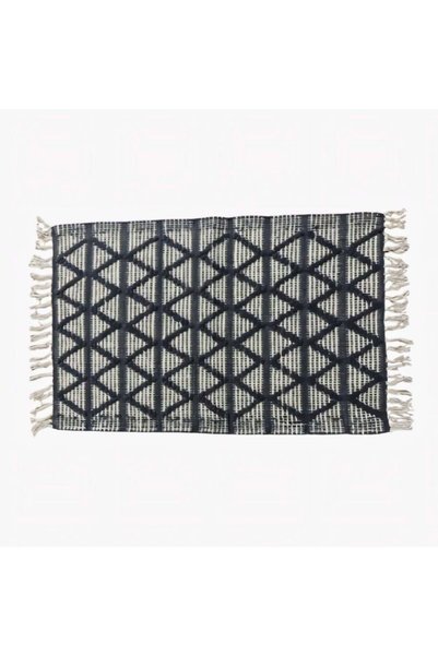 Generic 50 x 80 cm Handloom Cotton Rug Charcoal Grey Geometric Woven Mat, Boh...