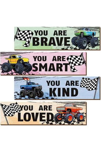 Generic ARS® 4 Pcs Truck Bedroom Wall Decor - Inspirational Racing Car Wooden...
