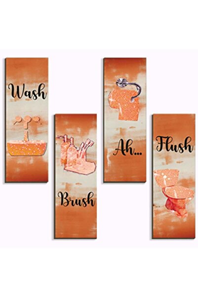 Generic ARS® 4 Pcs Orange Bathroom Decor Set - Funny Wooden Wall Art for Home...