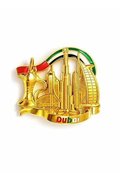 Generic Fridge Metal Magnet Gold polish | UAE Flag with Iconic Landmarks feat...