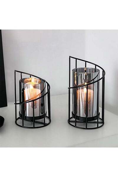Generic Set of 2 Metal Wire Candle Holder, Clear Pillar Candlestick Holders, ...