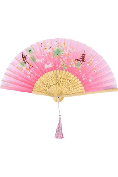 Generic Folding Fan Handheld for Women – Bamboo Hand Fan with Tassel – Chines...