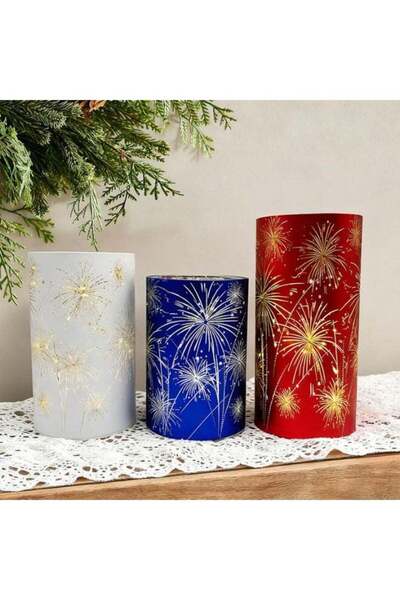 Generic 3-piece set of red, white, and blue celebratory hurricane smoke lante...