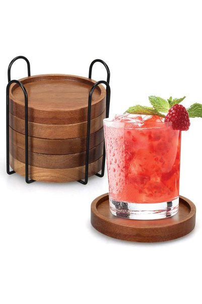 Generic 6Pcs Best Wooden Coasters with Holder Coffee Table Coasters for Drink...