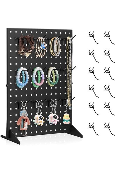 Yelajoy Peg Board Display Stand for Vendors with 12 Hooks Metal Tabletop Pegb...