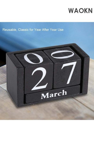 Generic Vintage Wooden Calendar Desktop Time Concept – Rustic Wood Perpetual ...