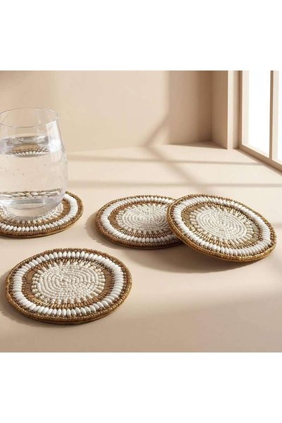 Generic Veyron 4Piece Beaded Coaster Set Dia10cm - Gold - 175HAW9900414