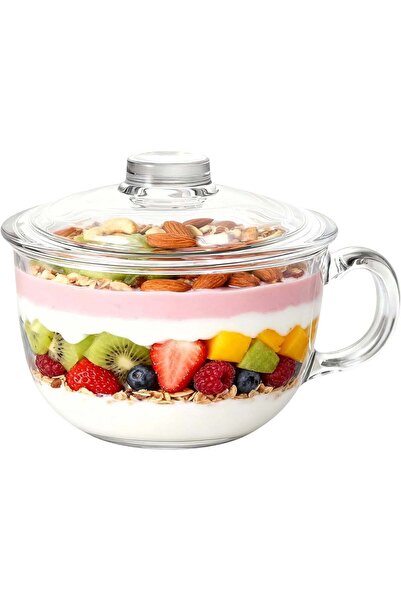 Generic Glass Cereal Bowl with Handle, Clear Large Capacity Microwave Safe Gl...