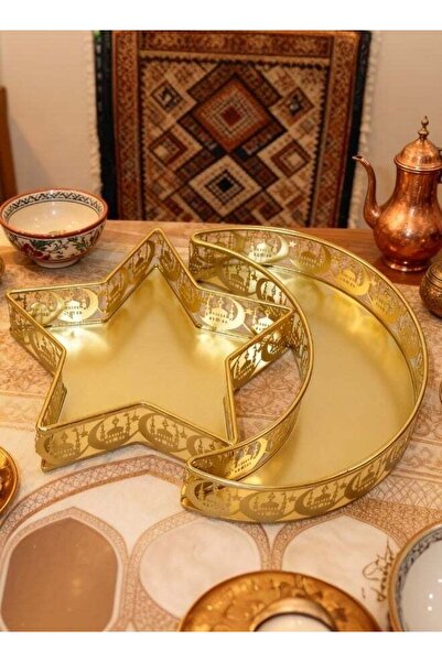 Generic 2 Pcs Eid Mubarak Moon Star Dinner Plate Tray Ramadan Serving Tray Mu...