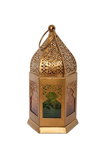 Generic Ramadan Iesha Brass Antique Candle Lantern Green 6.75 x 3cm