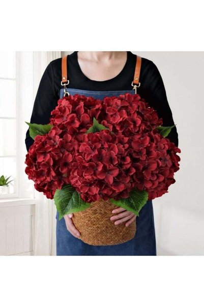Generic Red Flowers Artificial Hydrangeas, 5pcs 20Inch Large Lifelike Faux Si...