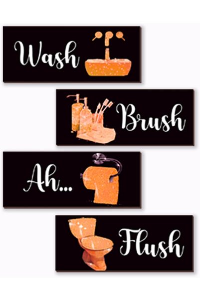 Generic ARS 4 Pcs Orange Bathroom Decor Funny Orange And Black Wall Art Woode...