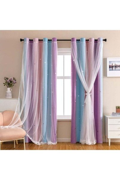 Generic Dream Star Blackout Curtains Double Layer Girl Princess Curtain for D...