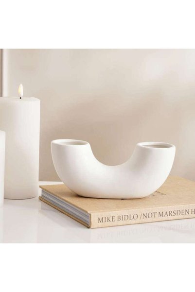 Generic Austin Ceramic Curved Two Taper Candle Holder 21x6.5x9.5cm - White - ...