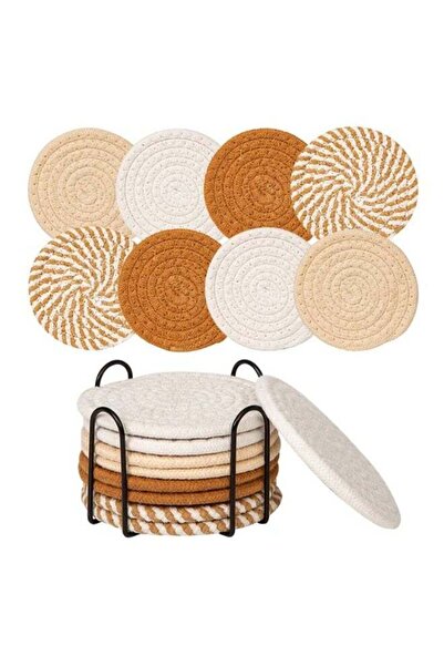 Generic 8Pcs Boho Minimalist Hand Woven Cotton Absorbent Drink Coasters 11cm ...