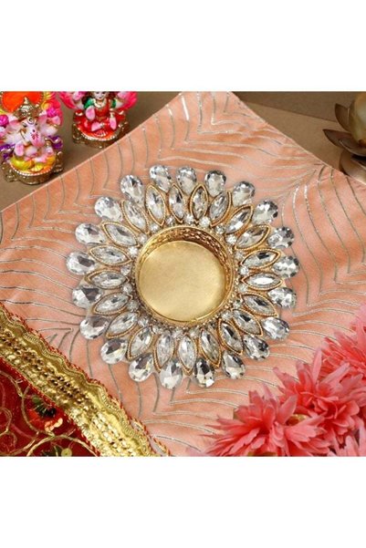 Generic Gold Crystal With Glass Tealight Holder 8 Cm