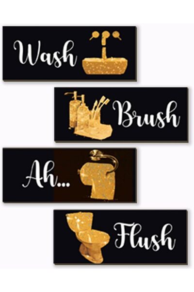 Generic ARS 4 Pcs Gold Bathroom Decor Funny Gold Wall Decor Wooden Black Yell...