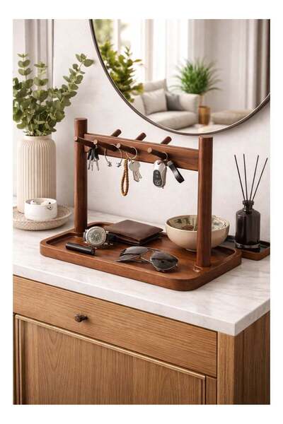 Generic Modern Wooden Key Holder with Tray – Desktop Entryway Organizer for K...