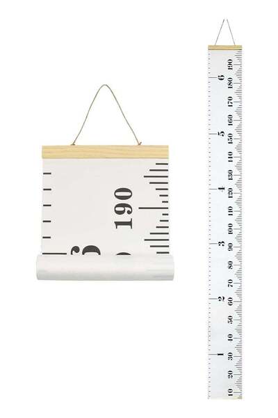 Generic White Black Kids Growth Chart, Wood Frame Fabric Canvas Height Measur...