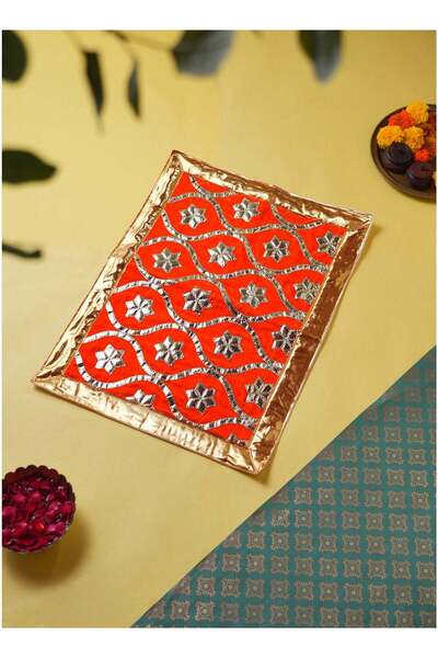 Generic Madhoor Flower Gota Decorative Pooja Aasan Gold-Tone Orange for Pooja...