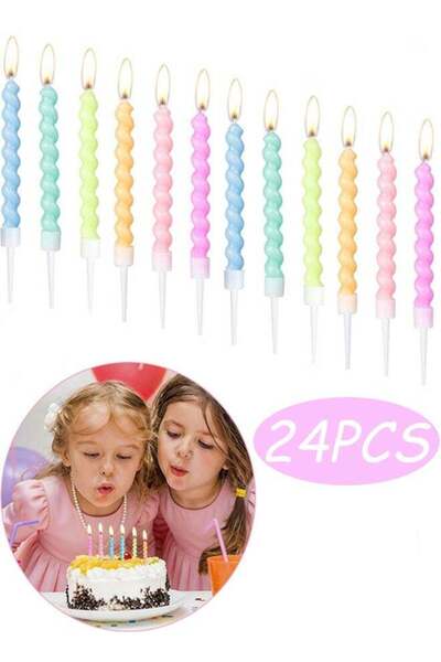 Generic 24 Pcs Multicolor Spiral Birthday Candles with Holders Cake Cupcake T...
