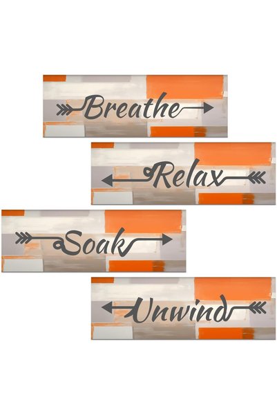 Generic ARS 4 Pieces Orange and Grey Abstract Bathroom Wall Art, Relax Soak U...