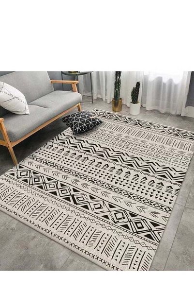 Generic Printed Floor Carpet Polypropylene Off White/Black 140x200cm