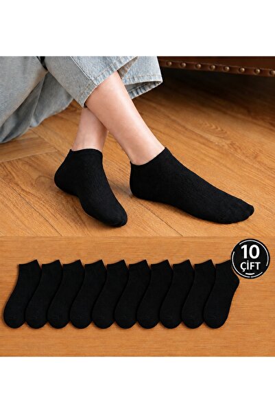 10 Çift Ekonomik Paket Siyah Patik Çorap – Kadın Erkek Unisex, Günlük Kullanım, Pamuklu Çorap