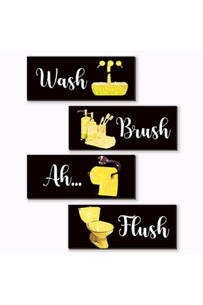 Generic ARS® 4 Pcs Yellow Bathroom Decor Funny Yellow And Black Wall Art Wood...